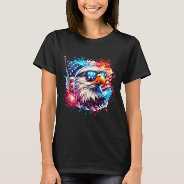 July 4th Patriotic Bald Eagle Usa American Flag Fi T Shirt (Framsida)