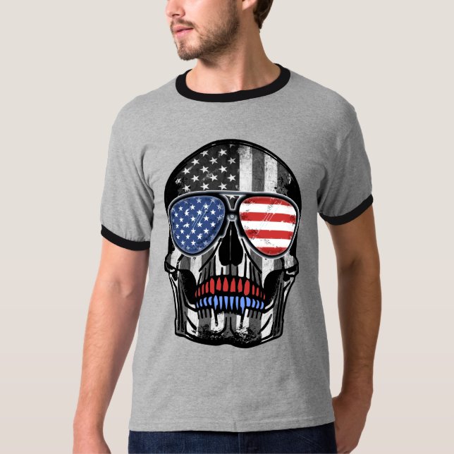 JULY 4TH SKULL INDEPENDENCE DAY GIFT T-Shirt (Framsida)