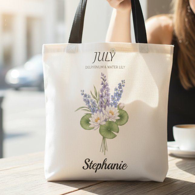 July Birth Flowers – Personalized Tygkasse (July birth month flower personalized tote bag)