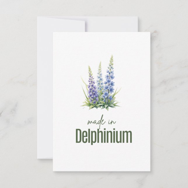 July Delphinium Birth Flower Flat Thank You Card Tack Kort (Framsida)