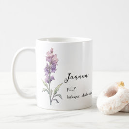 JULY LARKSPUR BIRTH FLOWER MÅNAD NAMN GIFT KAFFEMUGG