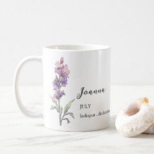 JULY LARKSPUR BIRTH FLOWER MÅNAD NAMN GIFT KAFFEMUGG