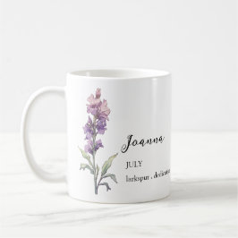 JULY LARKSPUR BIRTH FLOWER MÅNAD NAMN GIFT KAFFEMUGG