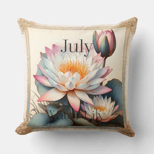 July Water Lily Birth Month Botanical Floral Kudde (Framsida)