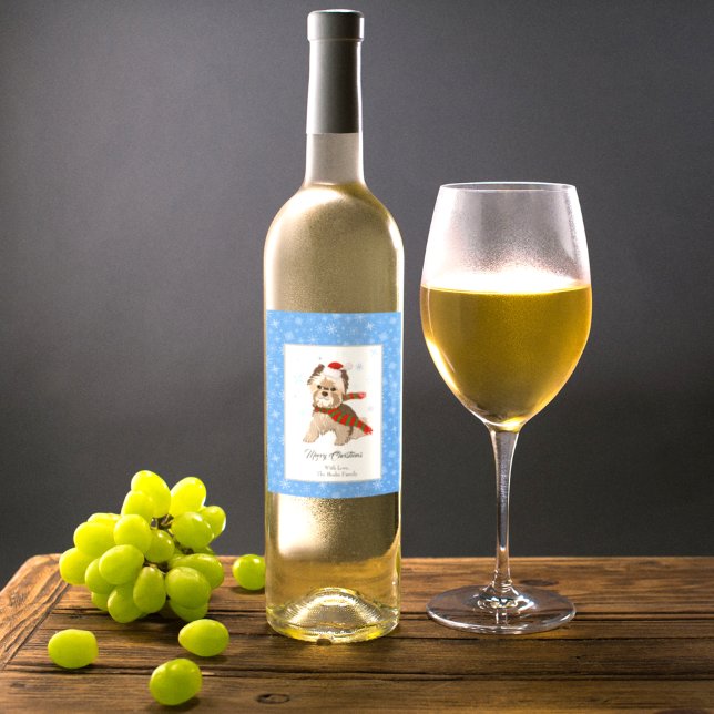 Julykie i Santa Hat Snöflingor Vinflaska Etikett (Skapare uppladdad)