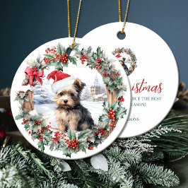 Julyorkshire hund puppy Santa hat Julgransprydnad Keramik
