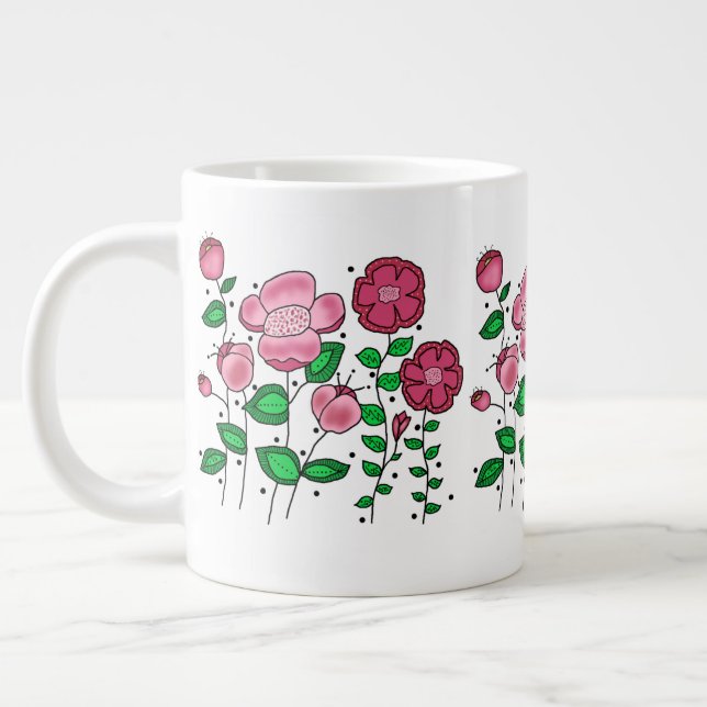 Jumbo 20 oz. Mugg med rosa blommor (Vänster)