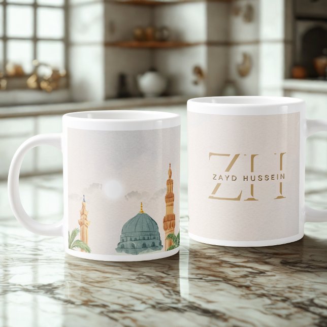 Jumbo 20oz Mugg • Akvarellkonst Masjid an-Nabawi (Skapare uppladdad)