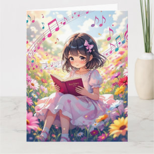 Jumbo Anime Girl Reading   Färgning Sidfödelsedag Kort