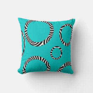 Jumbo Aqua, Black, White Stripe Circles Pillow Kudde