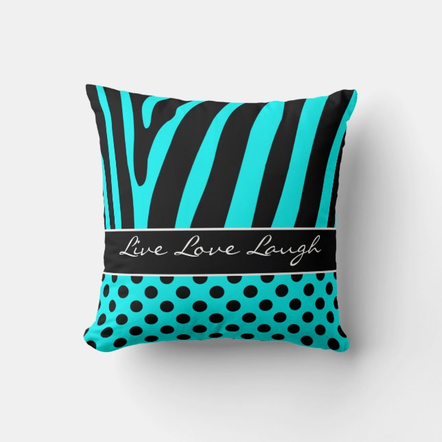 Jumbo Aqua Black Zebra Rand Polka dots Pillow Kudde (Framsida)