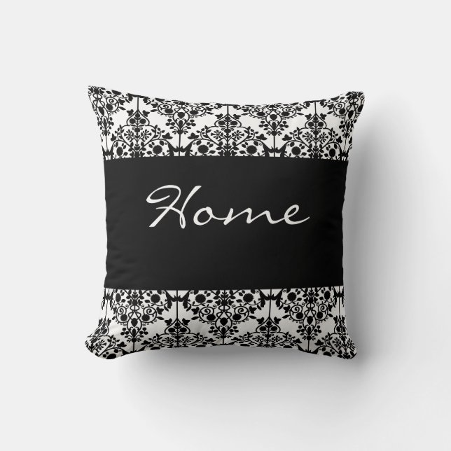 Jumbo Black and White Damask Pillow Kudde (Framsida)