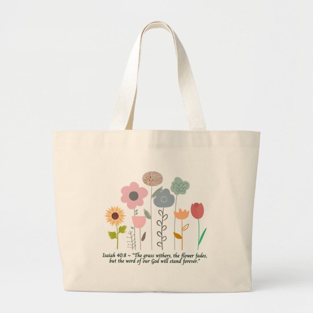 Jumbo Blommigt Isaiah 40:8 Tote Bag Jumbo Tygkasse (Framsidan)