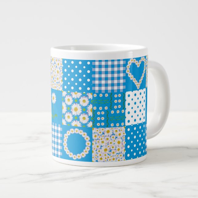 Jumbo Coffee Mugg: Daisychains, Faux Patchwork Mugg (Framsida höger)