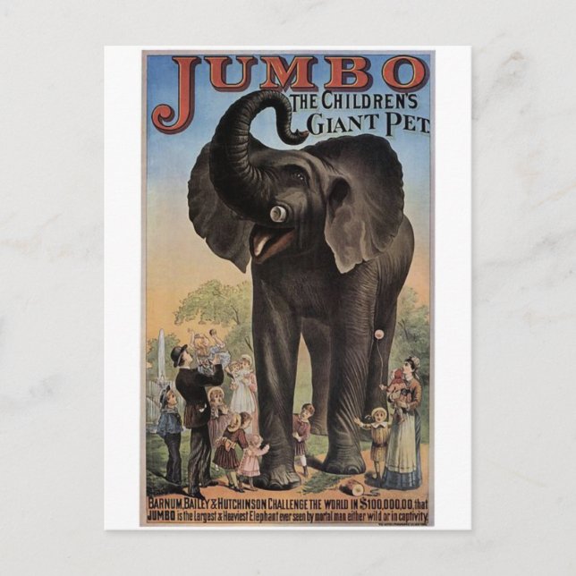 Jumbo Giant Elephant Retro Theater Vykort (Framsida)