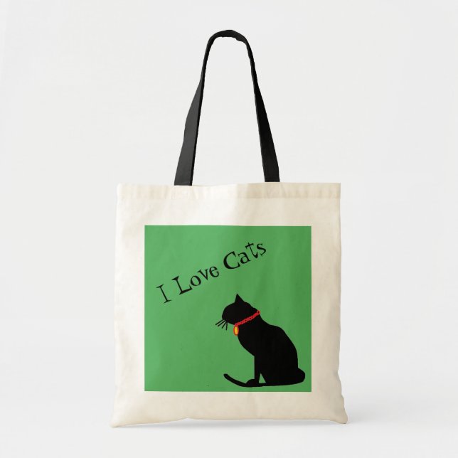 Jumbo I Kärlek Cats Grönt och White Graphic Tote Tygkasse (Framsidan)