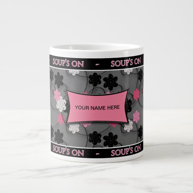 JUMBO KOPP FÖR SOPPA - ROSA/BLACK/SILVER JUMBO MUGG (Framsidan)