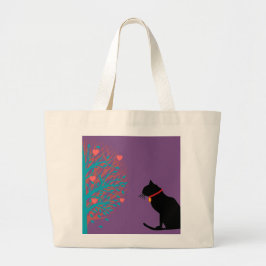 Jumbo Lilac Black Cat Graphic Tote Tygkasse