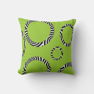 Jumbo Lime, Black, White Stripe Circles Pillow Kudde