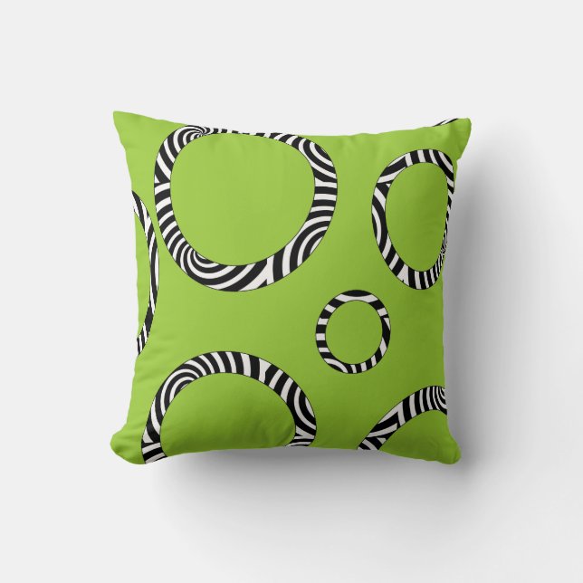 Jumbo Lime, Black, White Stripe Circles Pillow Kudde (Framsida)