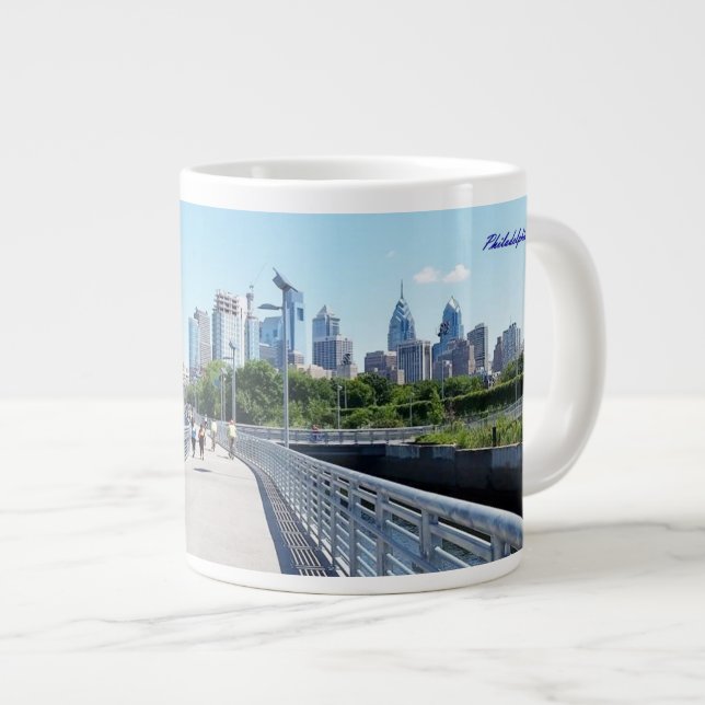 JUMBO MUG - Philadephia strandpromenad med siluett Mugg (Framsida höger)