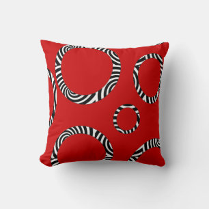 Jumbo Red, Black, White Stripe Circles Pillow Kudde