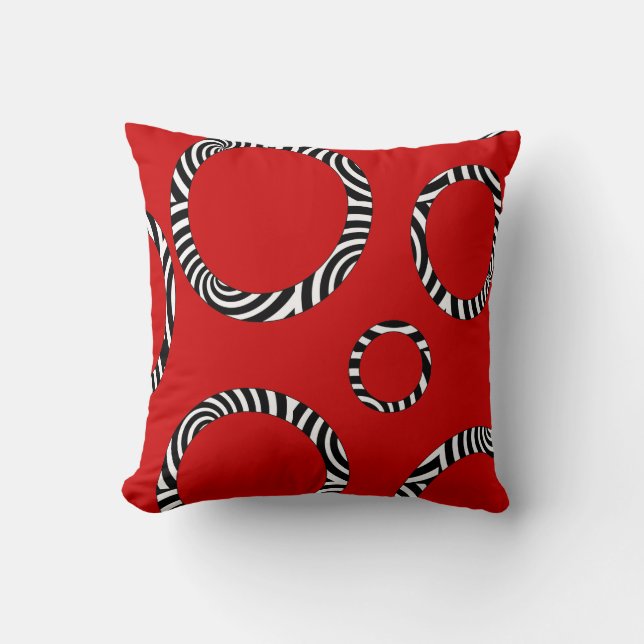 Jumbo Red, Black, White Stripe Circles Pillow Kudde (Framsida)