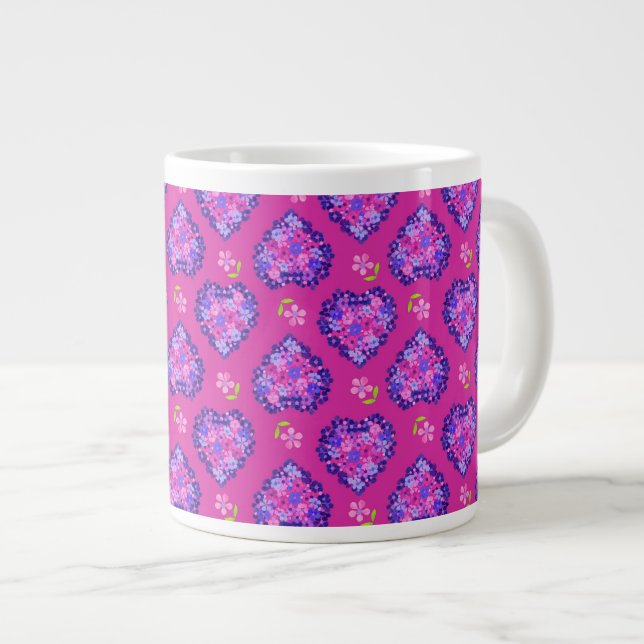 Jumbo-size Mugg, Hearts, Flowers, Magenta, Mauve Jumbo Mugg (Framsida höger)
