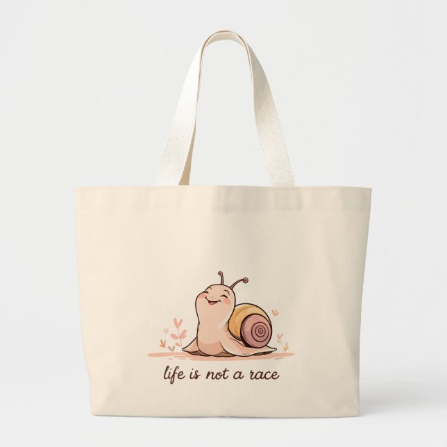 Jumbo Snail Design Tote | Life Is Not a Race   Jumbo Tygkasse (Framsidan)