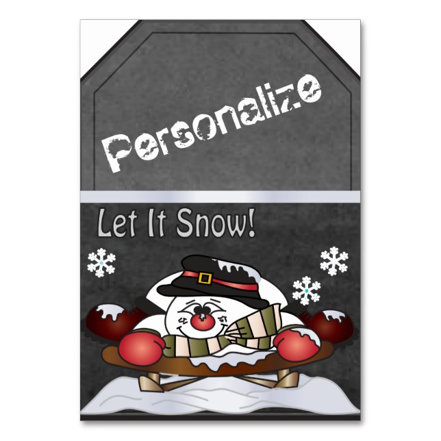 Jumbo Snögubbe Sleighing Chalkboard Stil Gift Märk Bordsnummer (Framsidan)