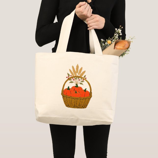 🛒 **Jumbo Tote Bag Pumpkins & Wheat Basket Jumbo Tygkasse (Framsida (produkt))