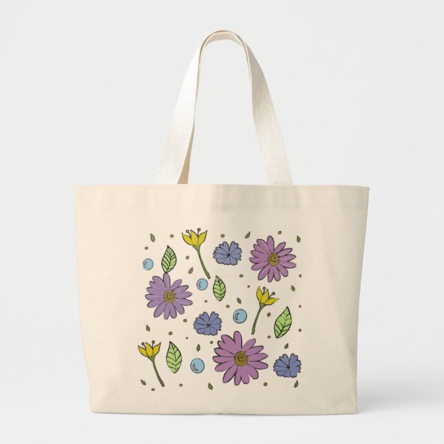 Jumbo Tote med Roligt Bright Quirky Flowers Jumbo Tygkasse (Framsidan)