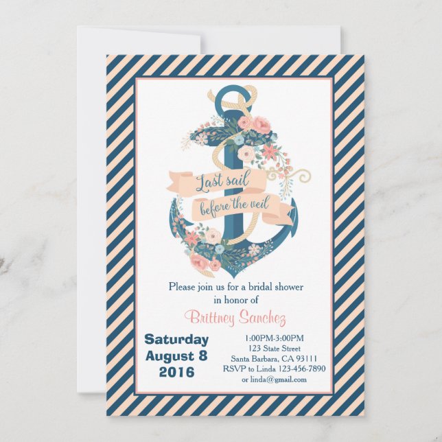 Jumbon seglar för skyla, det Bachelorette partyet Inbjudningar (Framsida)