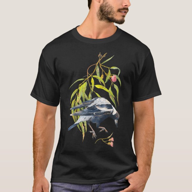Jump - Australian Magpie Eucalyptus Watercolor T Shirt (Framsida)