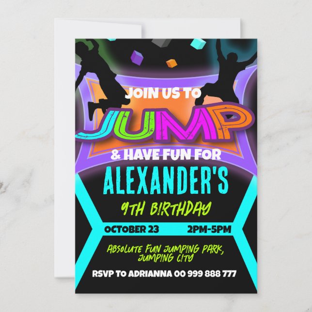 Jump Birthday, Bounhus Trampoline Park Boy Inbjudningar (Framsida)