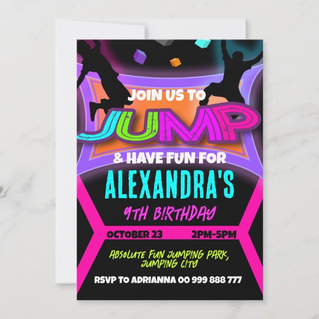 Jump Birthday, Bounshus House Trampoline Park Girl Inbjudningar (Framsida)