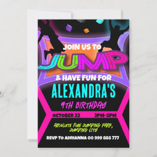 Jump Birthday, Bounshus House Trampoline Park Girl Inbjudningar