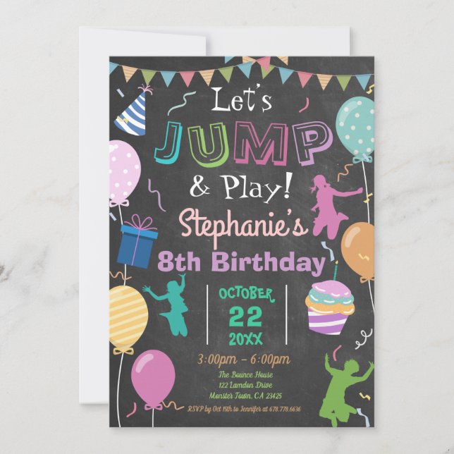 Jump Birthday Chalkboard Kid Trampoline Party Inbjudningar (Framsida)