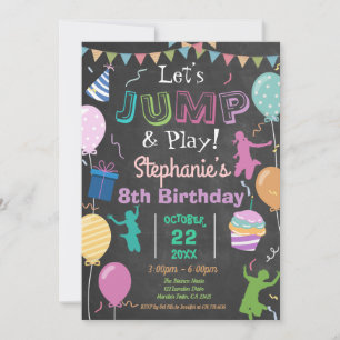 Jump Birthday Chalkboard Kid Trampoline Party Inbjudningar