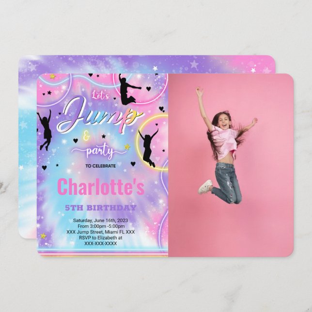 Jump Birthday-fotoinbjudan Inbjudningar (Fram/baksida)