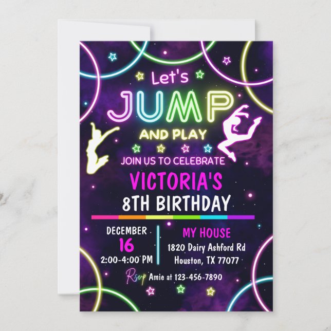 Jump Birthday-inbjudan, Jump Inbjudan, Trampoline Inbjudningar (Framsida)