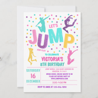 Jump Birthday-inbjudan, Jump Inbjudan, Trampoline Inbjudningar