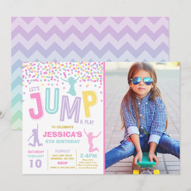 Jump Birthday-inbjudan, jump Trampoline Party Inbjudningar (Fram/baksida)