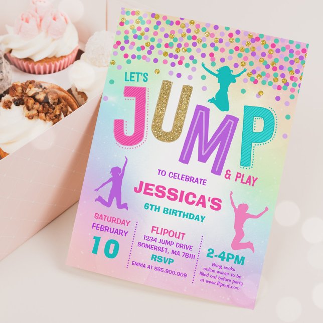 Jump Birthday-inbjudan, jump Trampoline Party Inbjudningar (Skapare uppladdad)