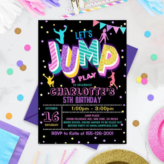 Jump Birthday-inbjudan: Jumping Trampoline Party Inbjudningar (Skapare uppladdad)