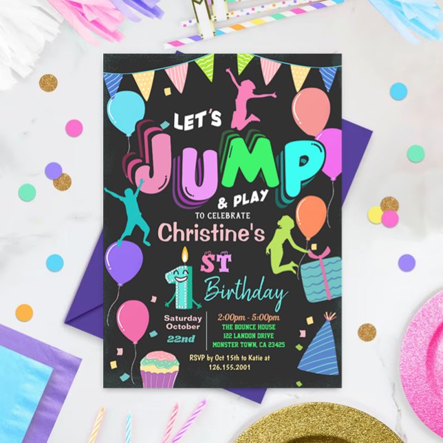Jump Birthday-inbjudan: Jumping Trampoline Party Inbjudningar (Skapare uppladdad)