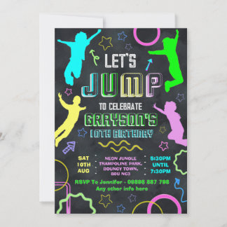 Jump birthday invitations, trampolining party inbjudningar