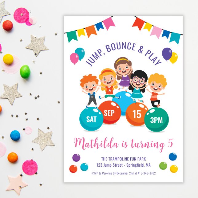 Jump Bounds Play Indoor Playground Party Birthday Inbjudningar (Jump Bounce Play Indoor Playground Party Birthday Invitation)