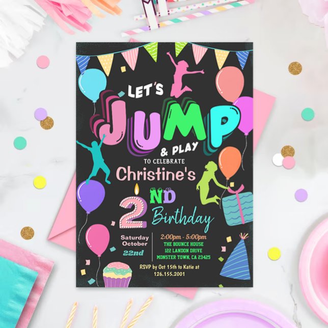 Jump Bounds Trampoline Party Birthday-inbjudan Inbjudningar (Skapare uppladdad)