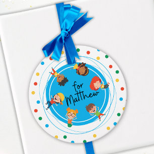 Jump Bounge Play Trampoline Birthday Tack Gåvor Etiketter